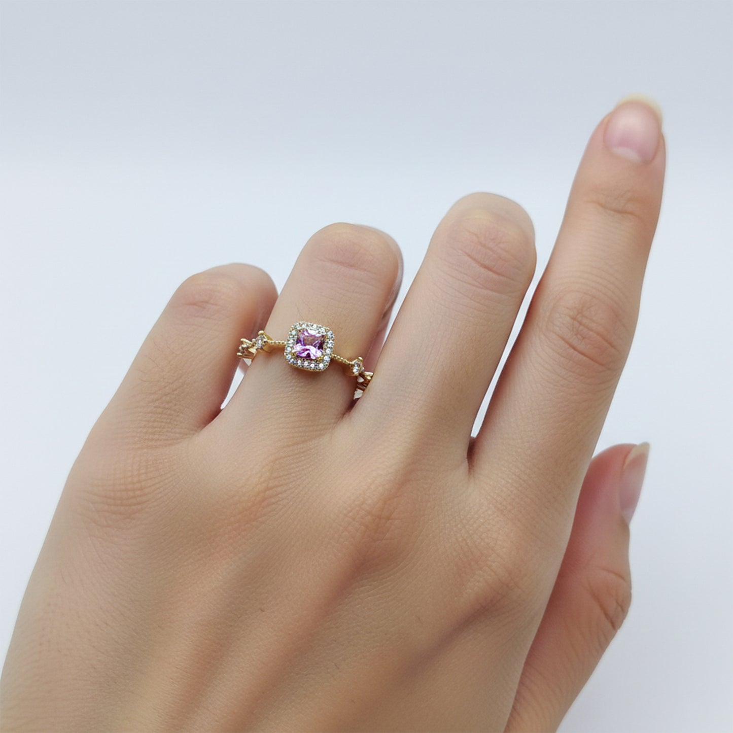 Majestic Pink Gemstone Halo Ring