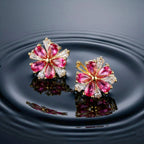 Crimson Flower Studs Earrings