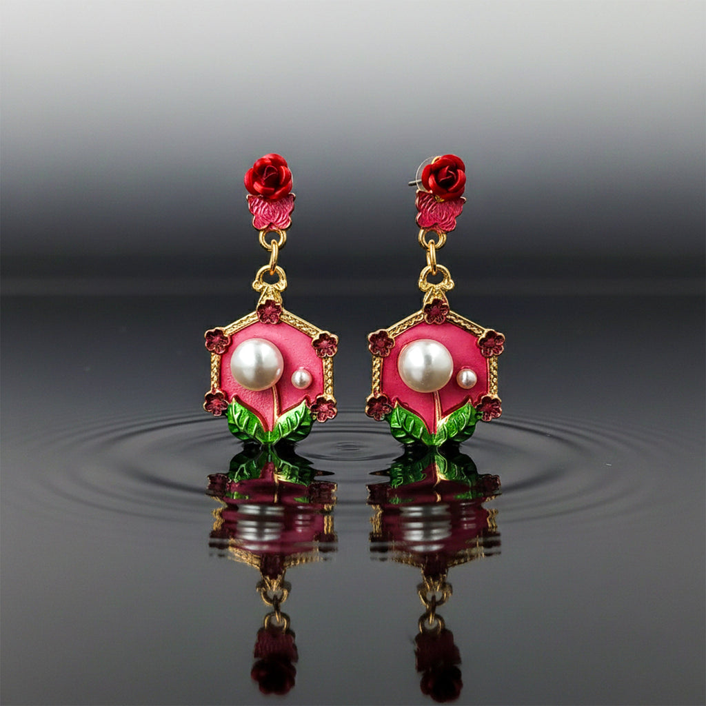 Rose Pearl Hexa Drops Earrings