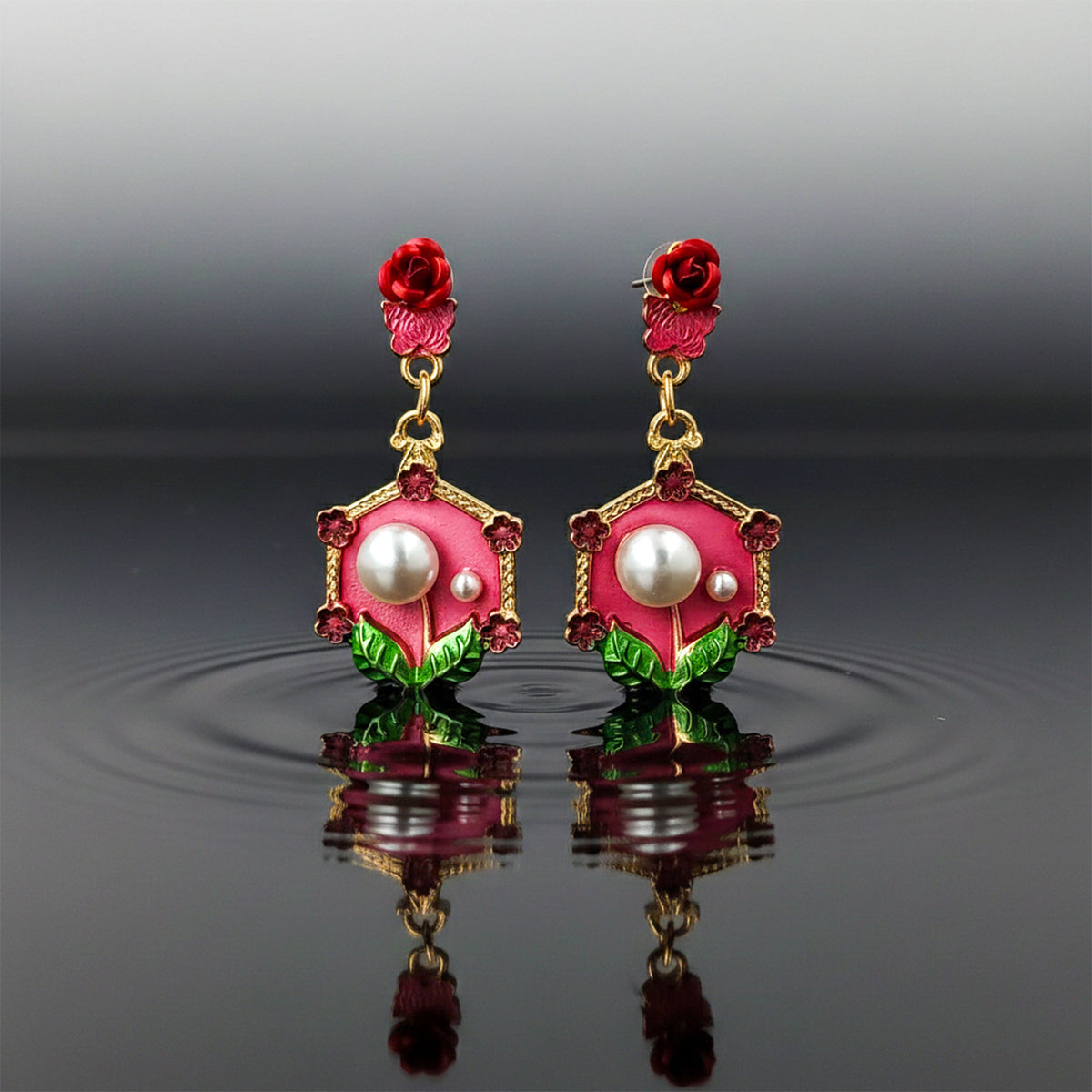 Rose Pearl Hexa Drops Earrings