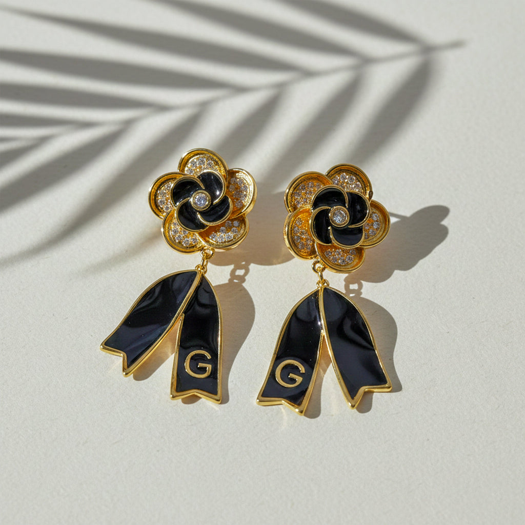 Noir Bloom Luxe Ribbon Drop Earrings