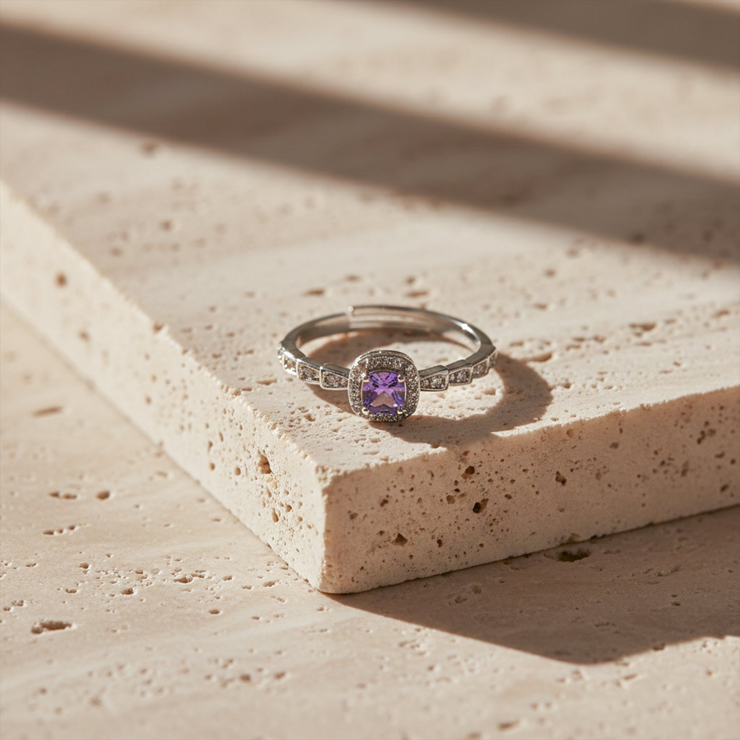 Amethyst Diamond Halo Ring