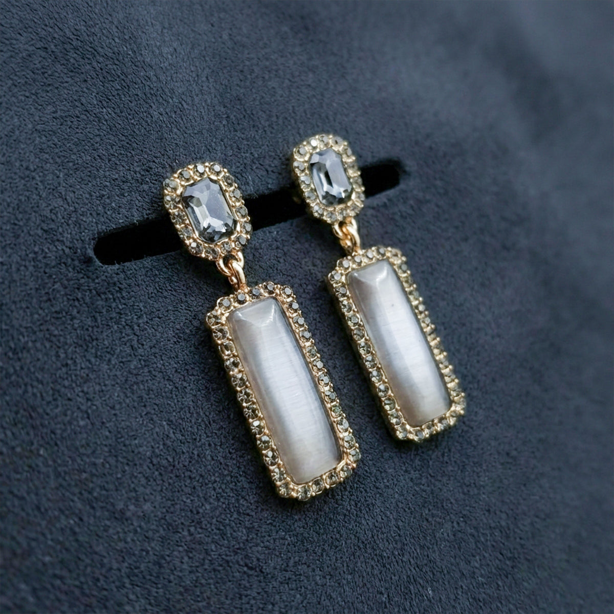 Chic Grey Crystal Statement Earrings