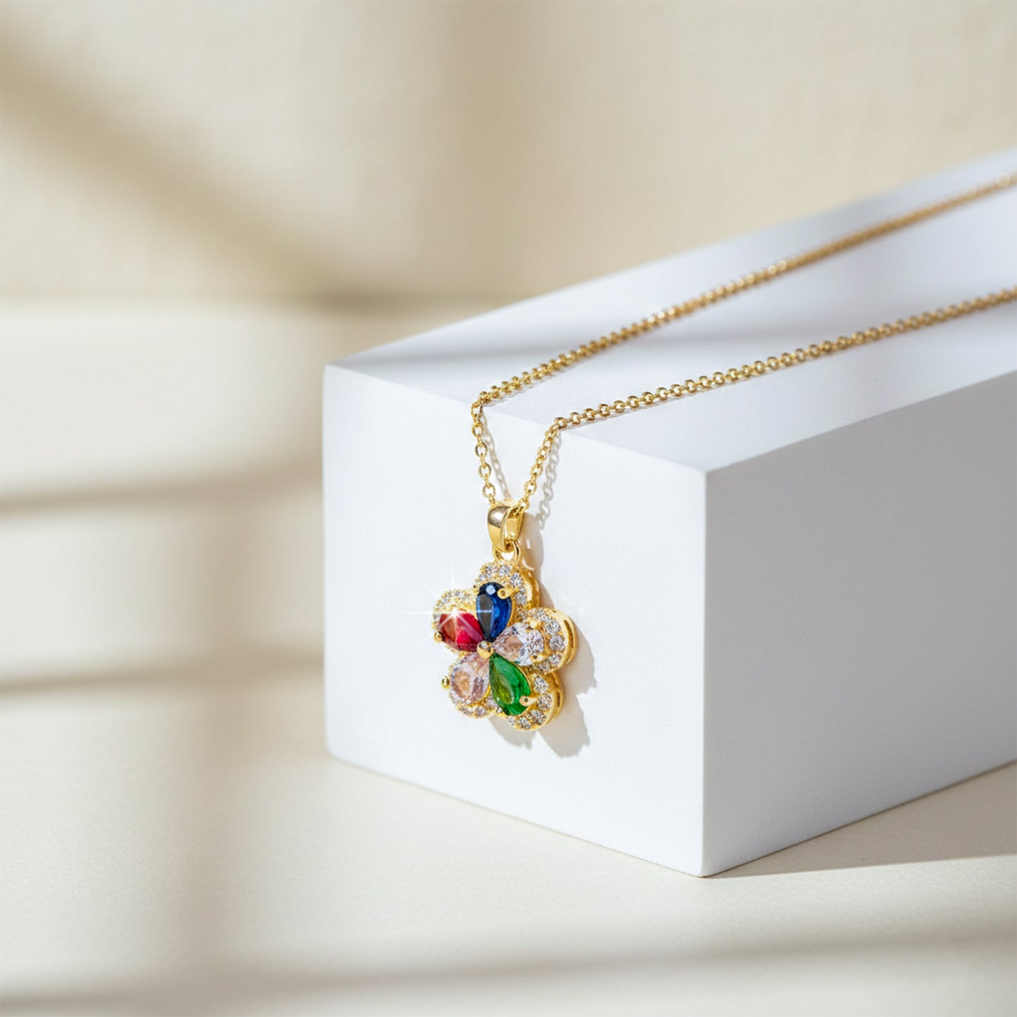 Multicolor Crystal Flower Pendant Necklace