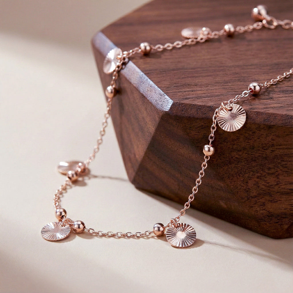 Rose Gold Sunburst Charm Anklet