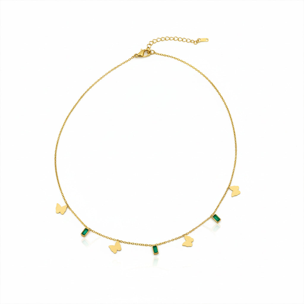Green Stone Butterfly Charm Necklace