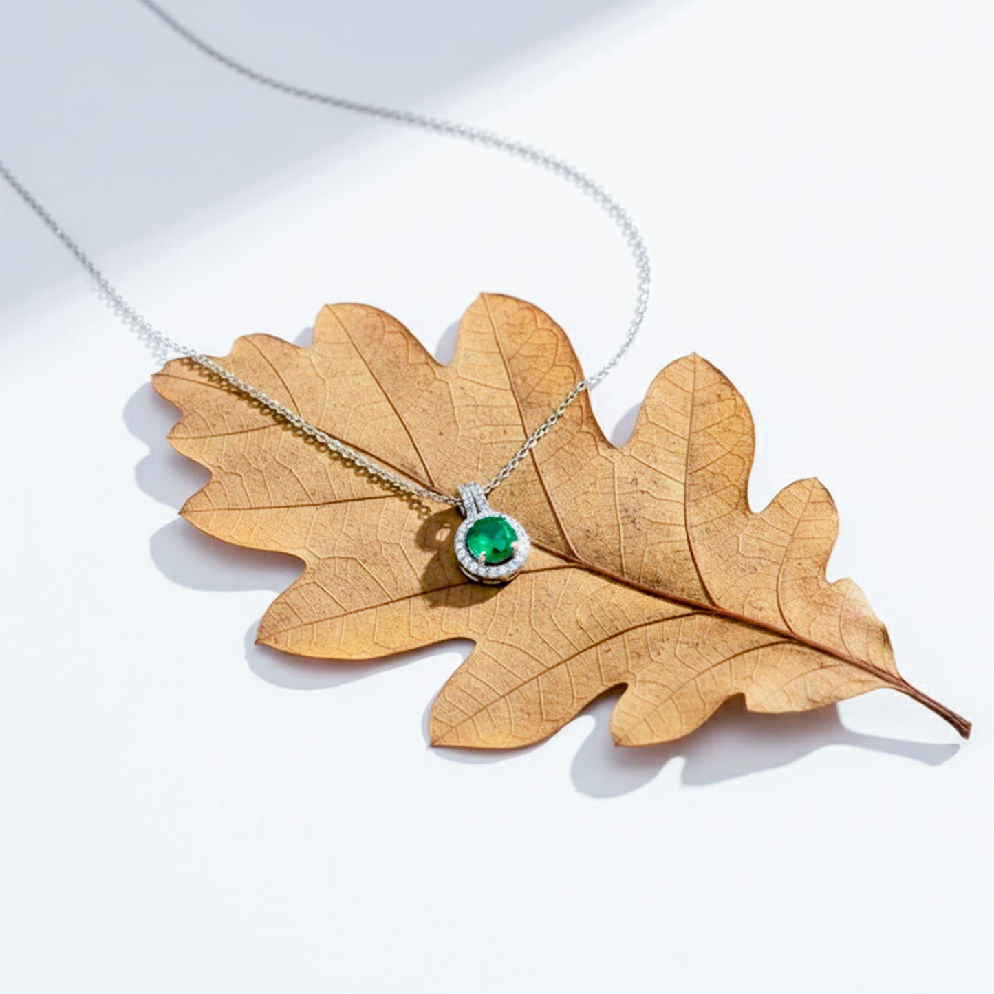 Aurielle Emerald Halo Diamond Necklace