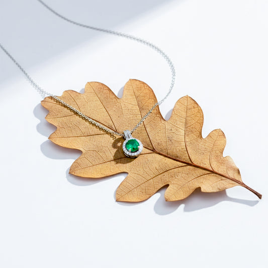 Aurielle Emerald Halo Diamond Necklace