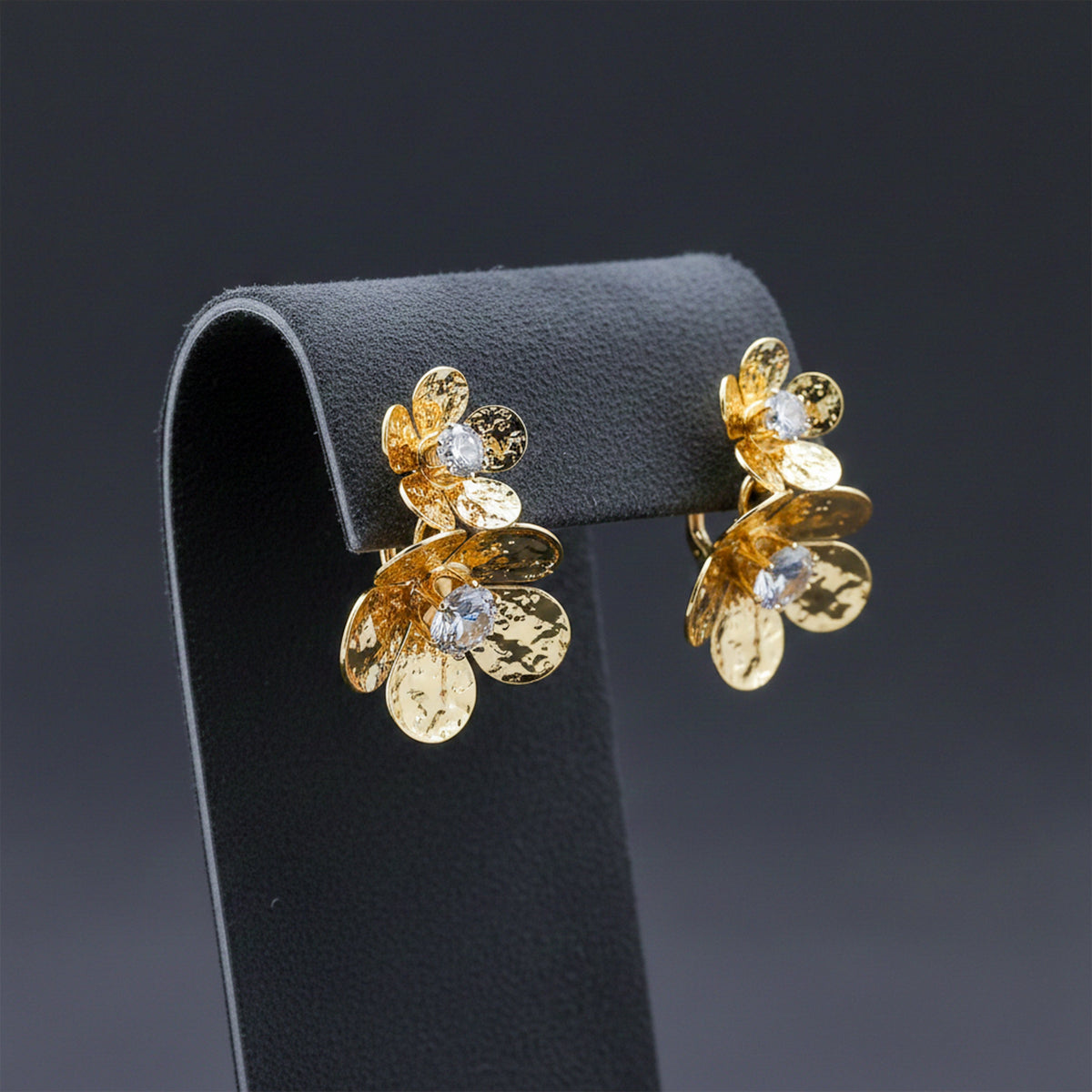 Golden Flower Crystal Studs Earrings