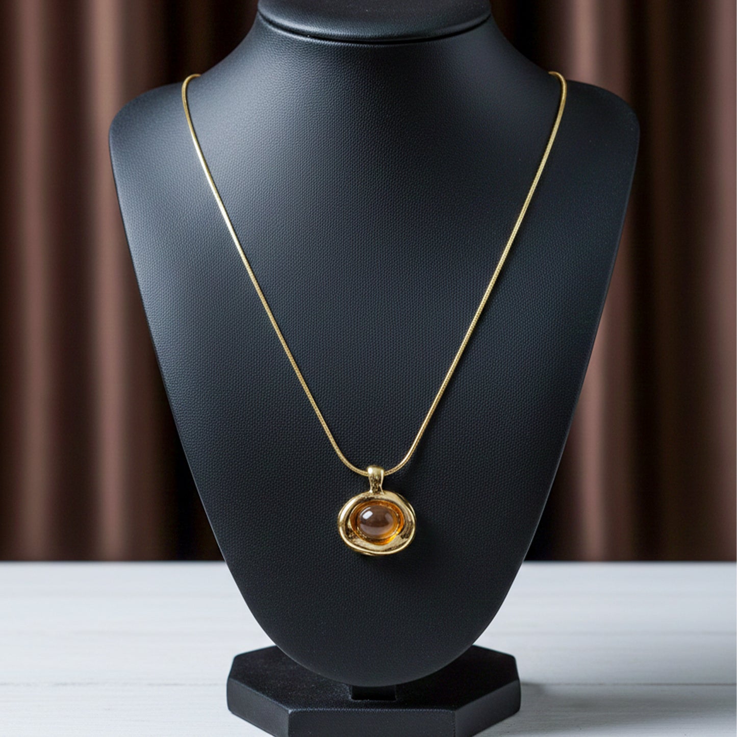 Amber Glow Gold Pendant Necklace