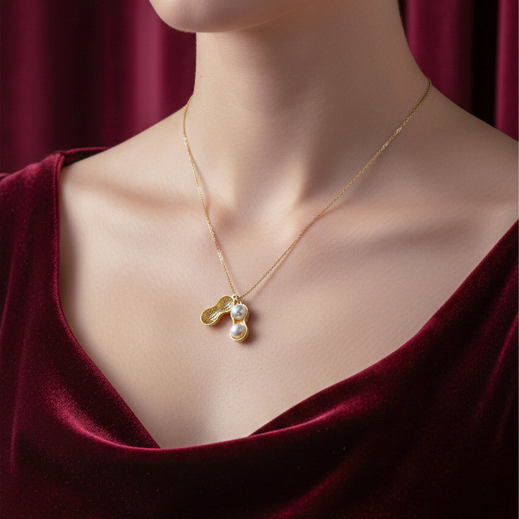 Golden Peanut Pearl Pendant Necklace