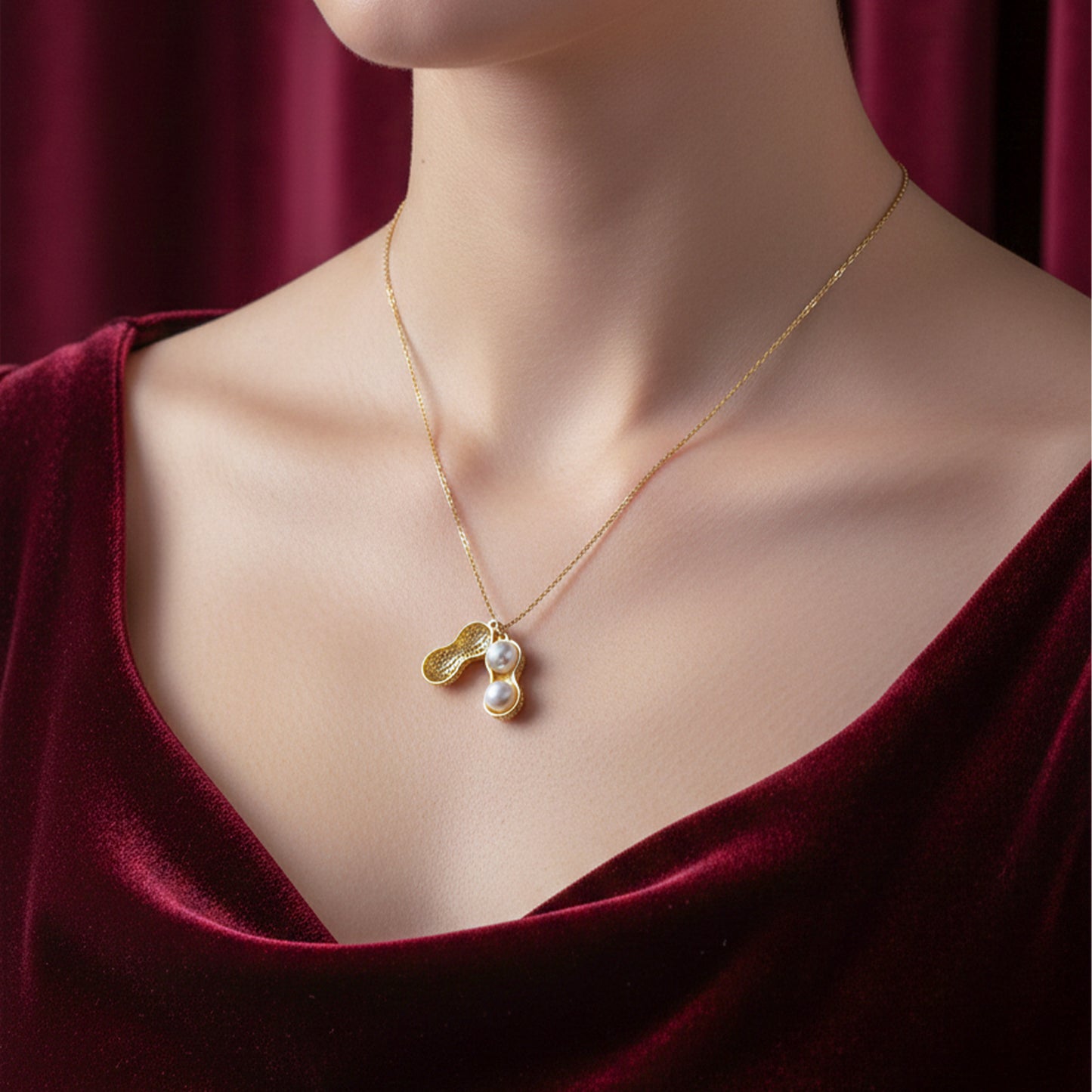 Golden Peanut Pearl Pendant Necklace