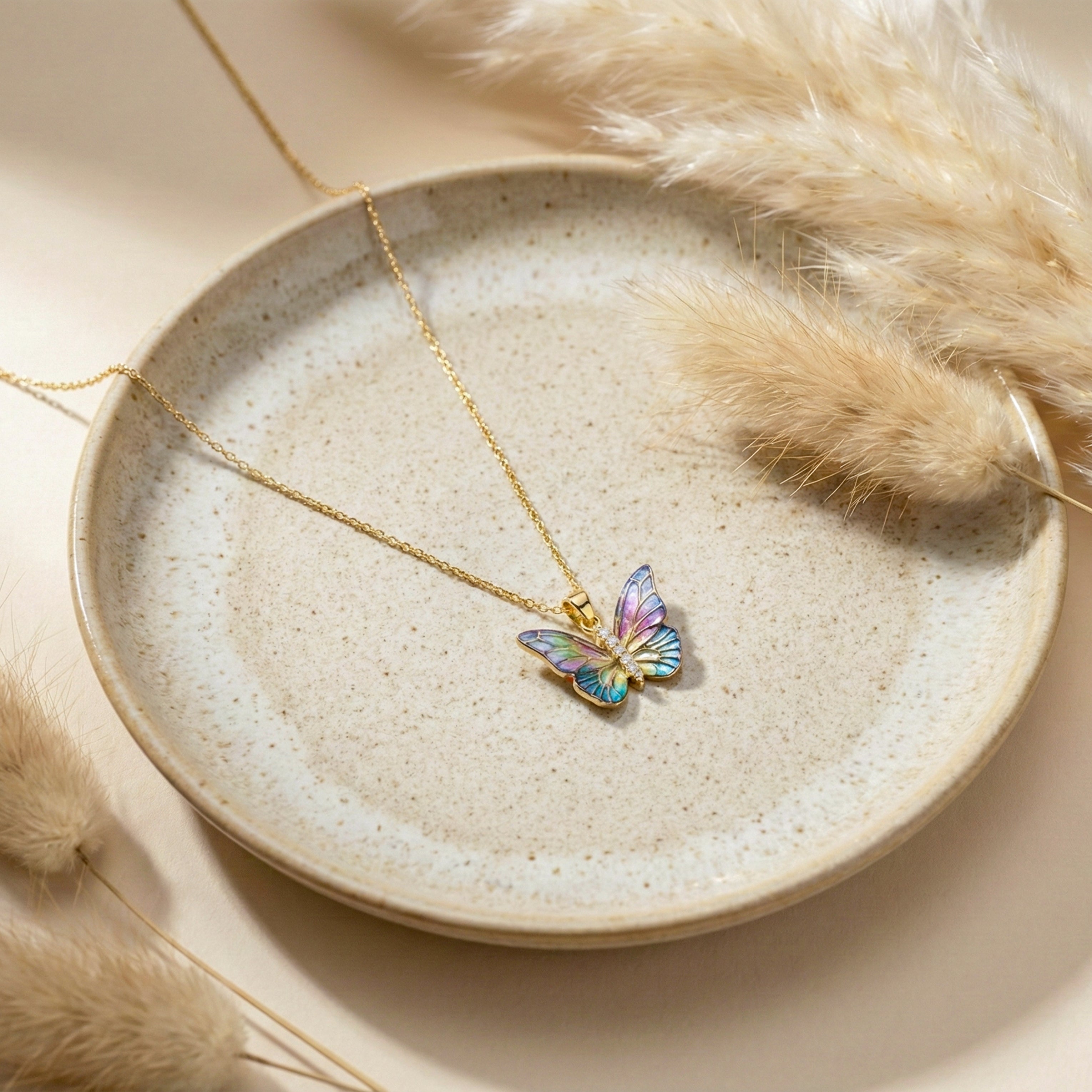 Iridesa Butterfly Gold Pendant Necklace