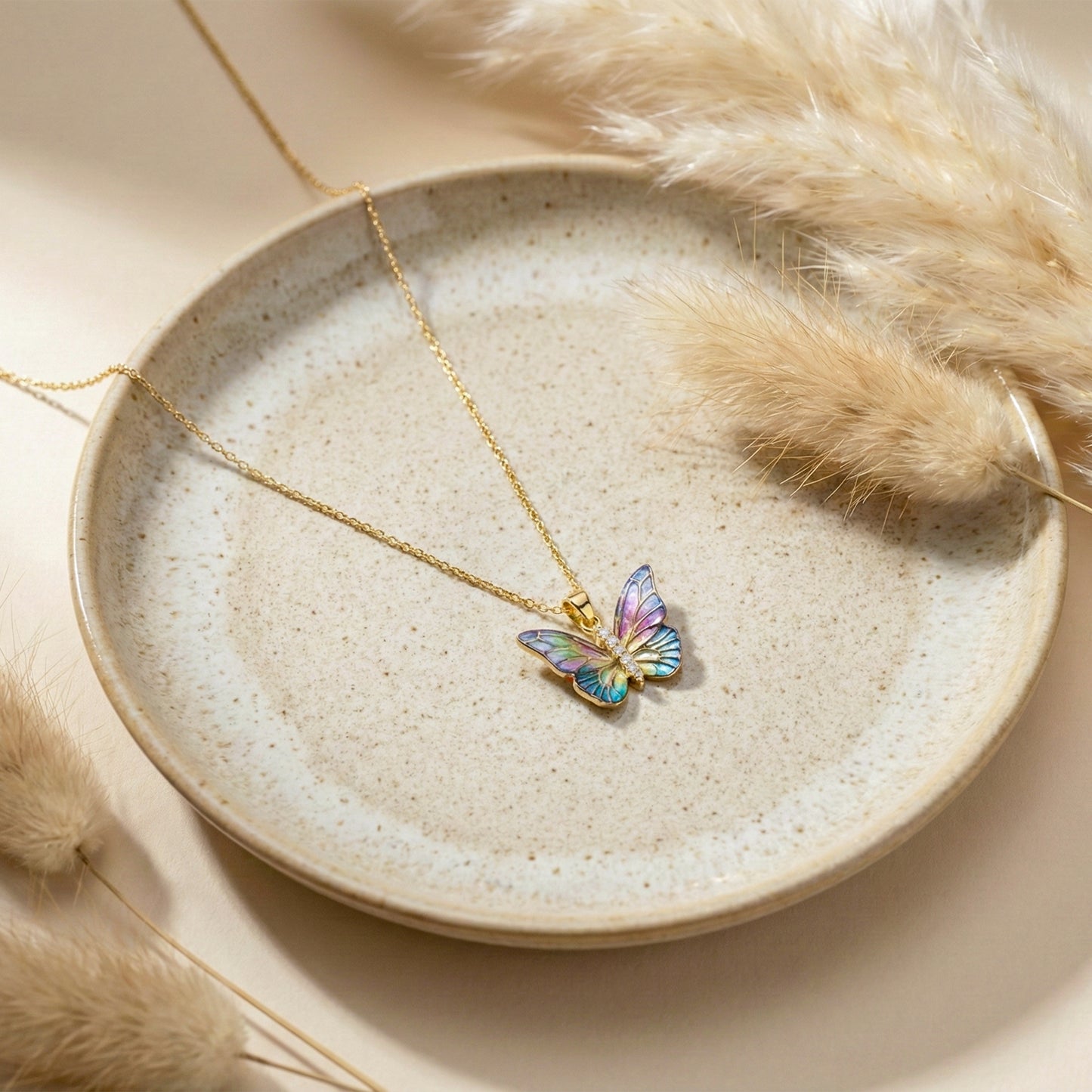 Iridesa Butterfly Gold Pendant Necklace