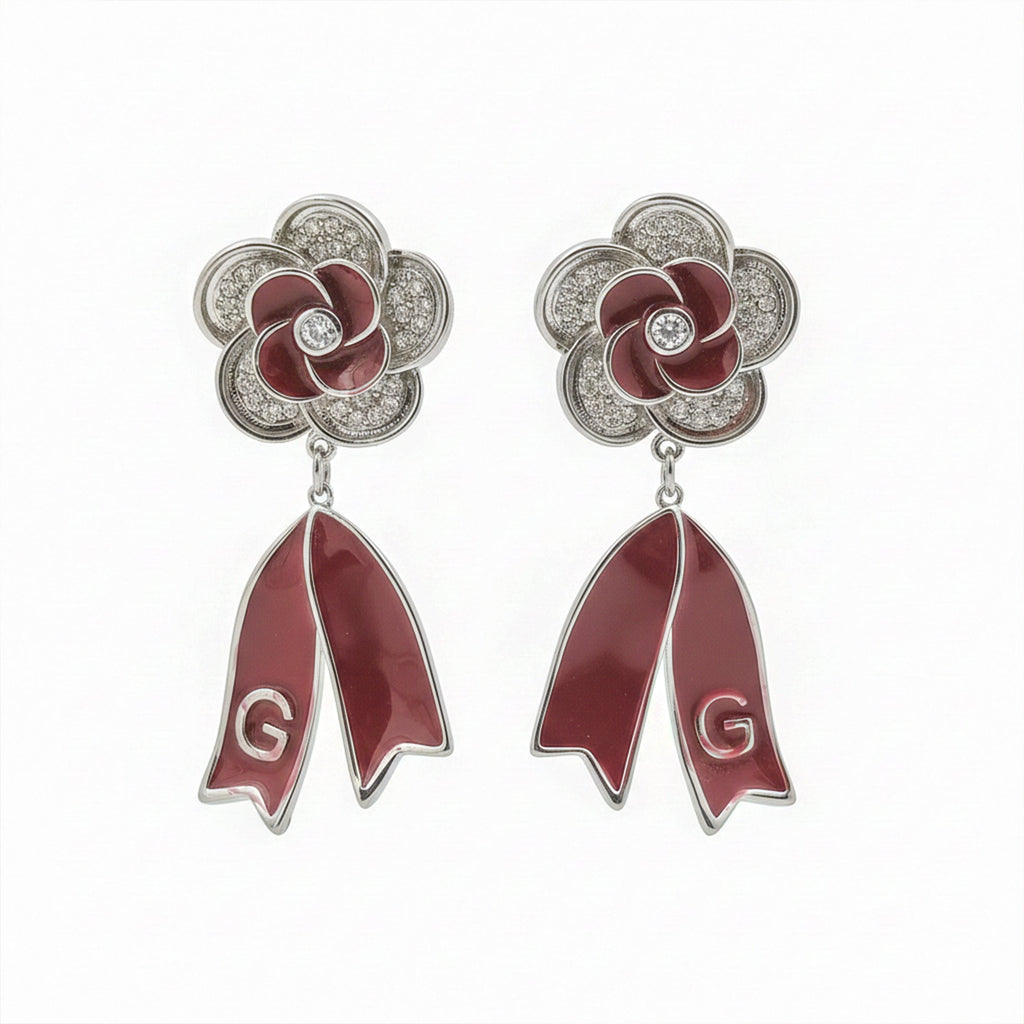 Scarlet Bloom Diamond Drop Earrings