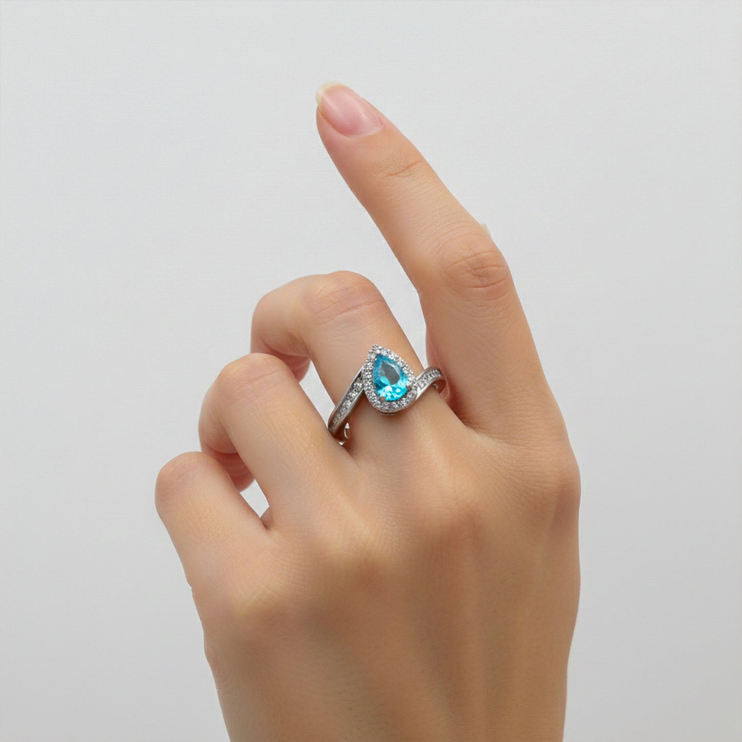 Azure Teardrop Halo Ring