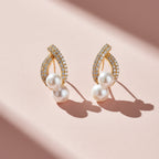 Elegant Double Pearl Drop Diamond Earrings