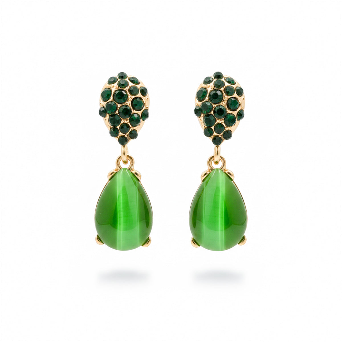 Green Cat Eye Drop Earrings