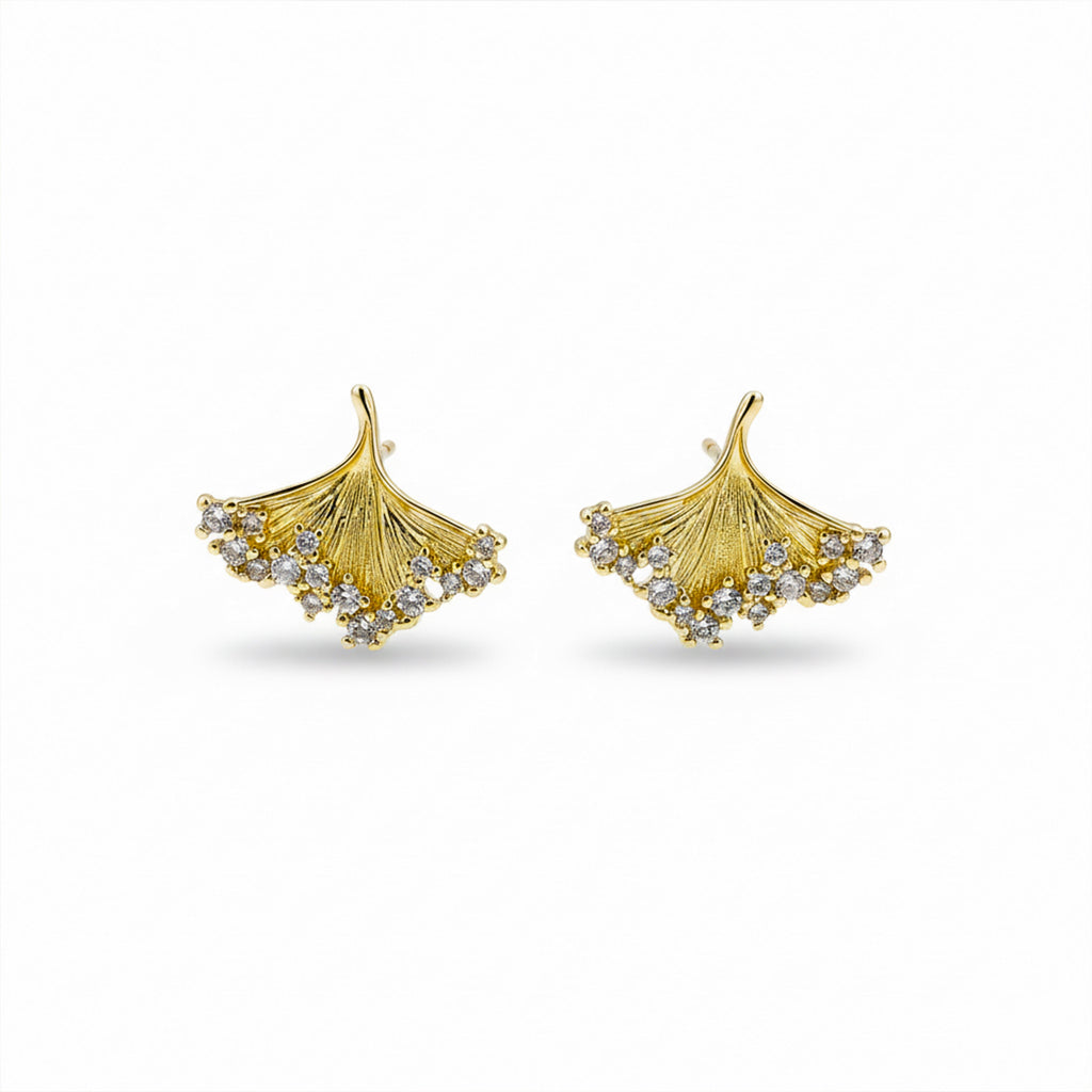 Golden Ginkgo Crystal Earrings