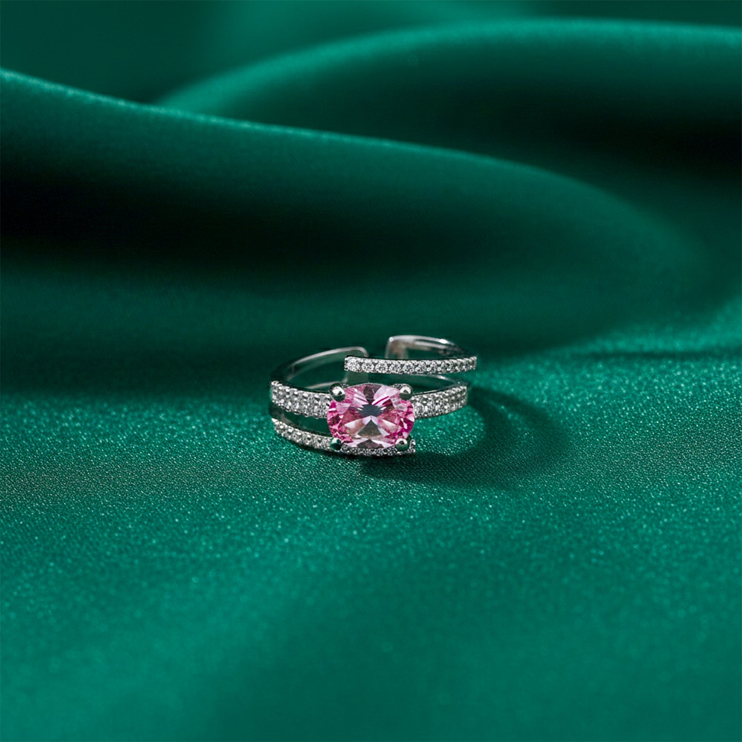 Pink Sapphire Diamond Split Band Ring