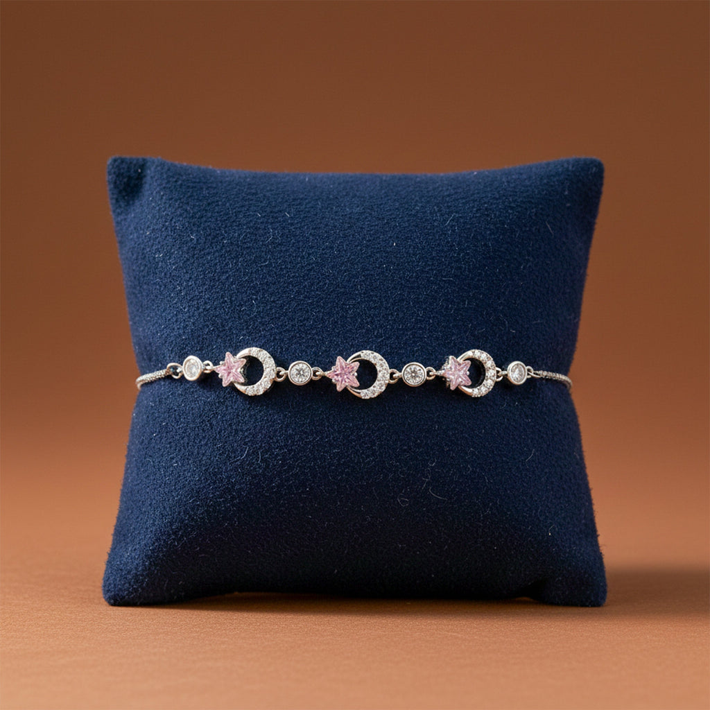Starluxe Pink Crystal Halo Silver Bracelet