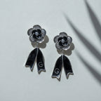 Black Enamel Blossom Drop Earrings