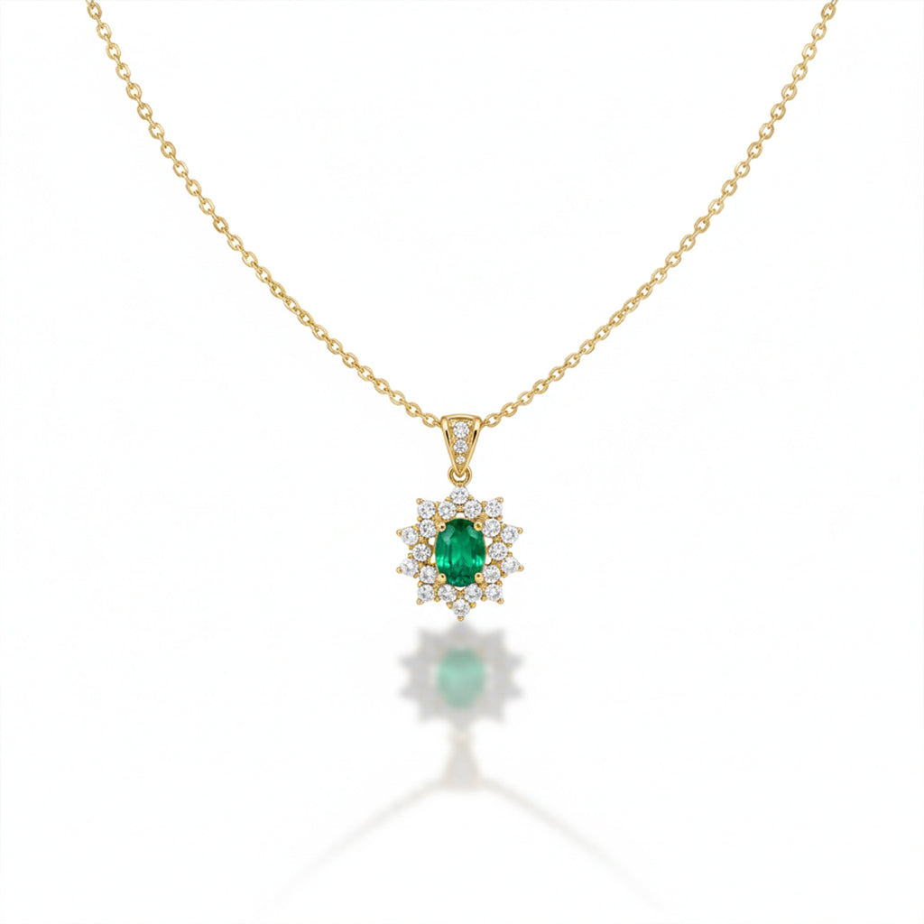 Floral Emerald Diamond Gold Necklace