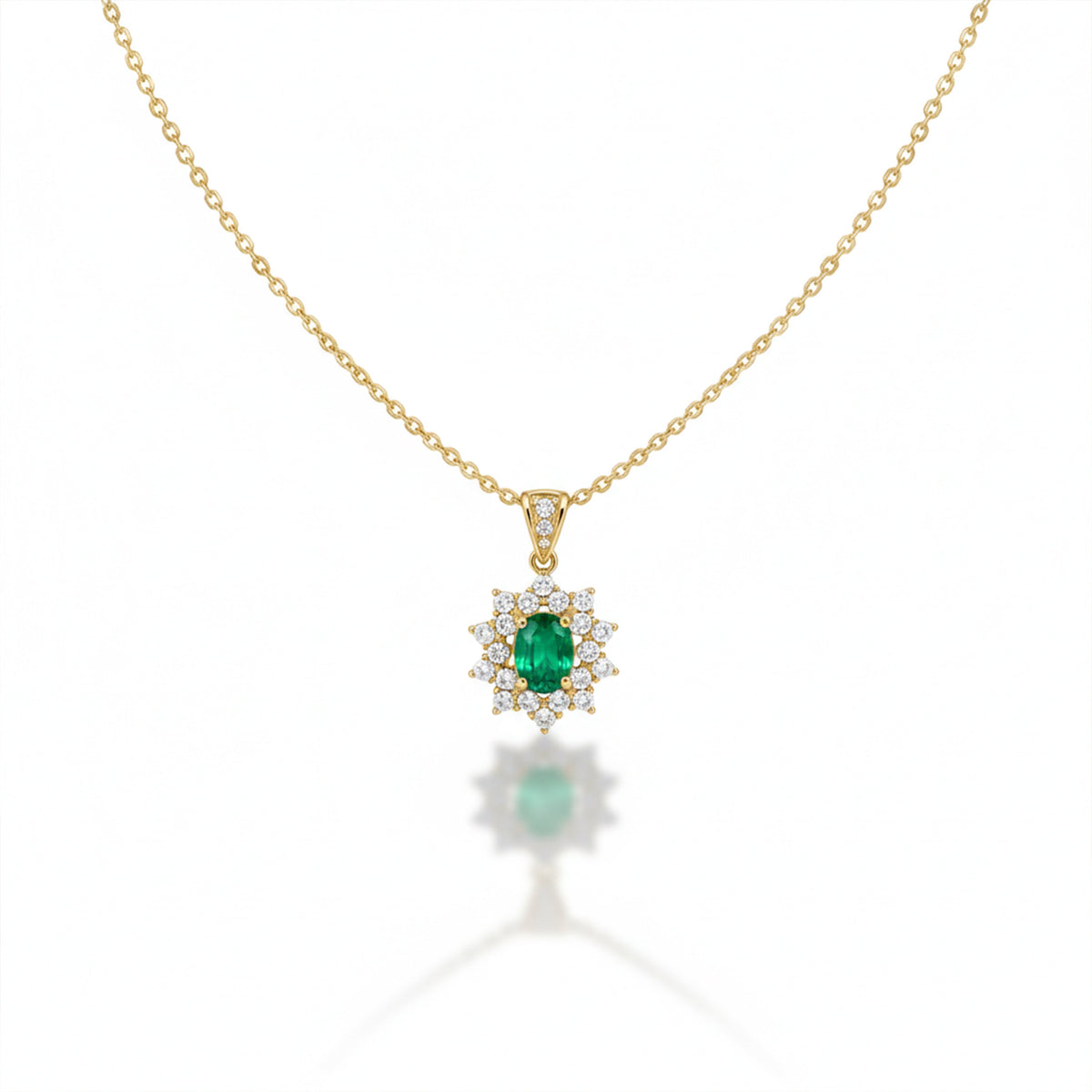Floral Emerald Diamond Gold Necklace