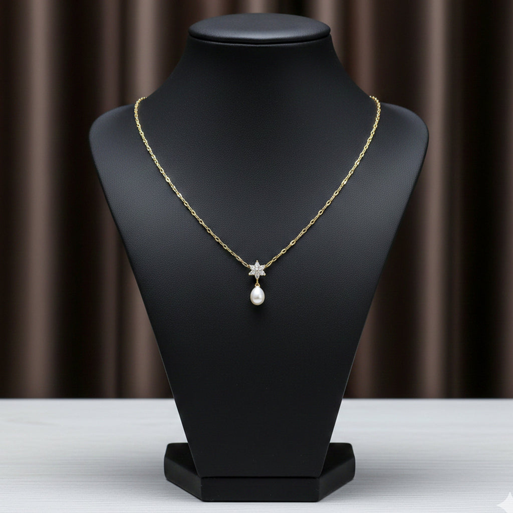 Floral Diamond Pearl Drop Gold Necklace