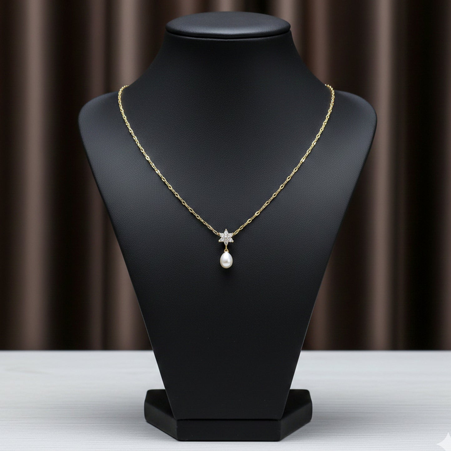 Floral Diamond Pearl Drop Gold Necklace