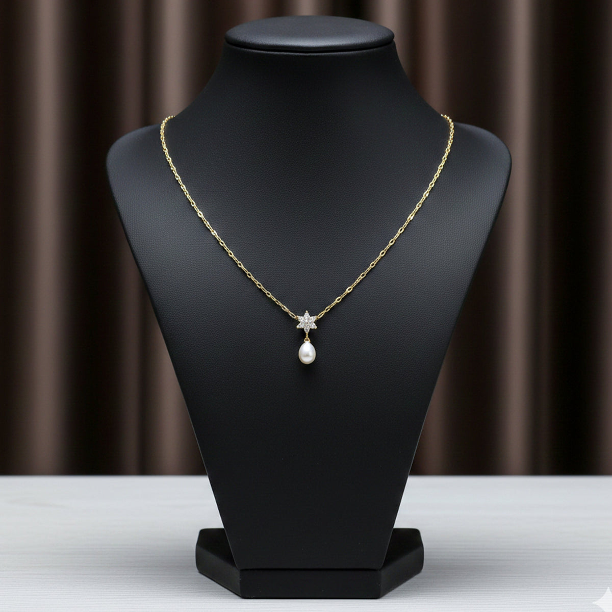 Floral Diamond Pearl Drop Gold Necklace