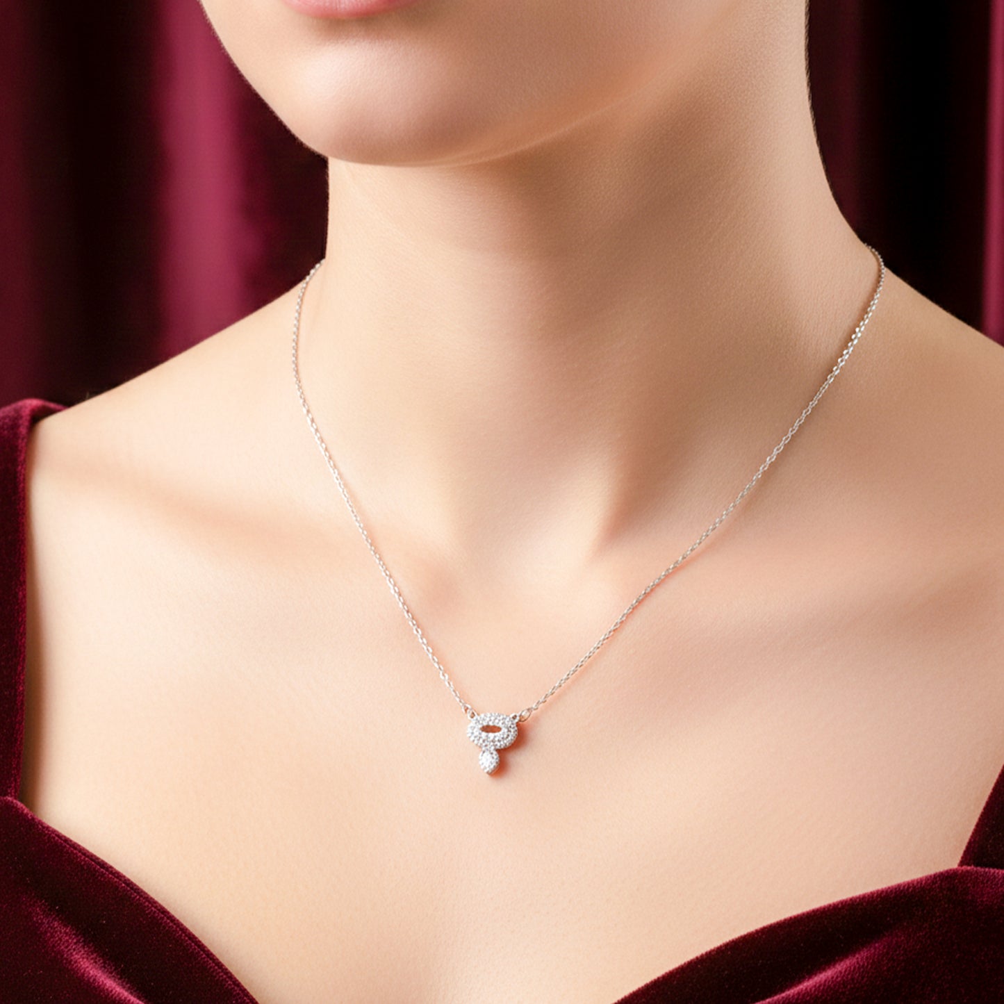 Luxury Halo Diamond Silver Necklace