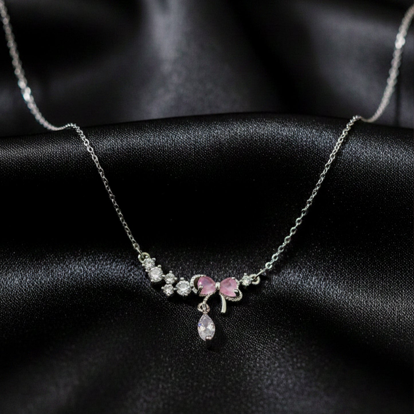 Roselle Diamond Drop Silver Necklace