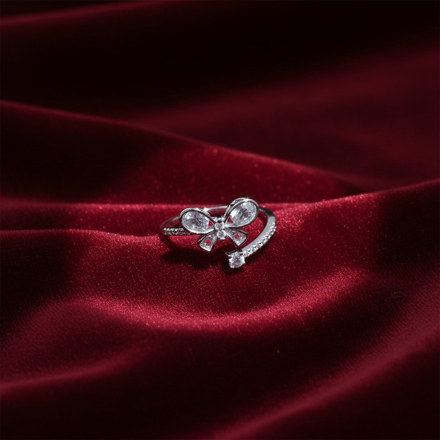 Elegant Crystal Bow Ribbon Ring