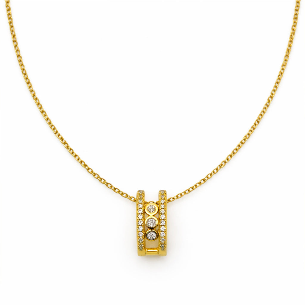 Elegant Gold Double Hoop Diamond Pendant Necklace