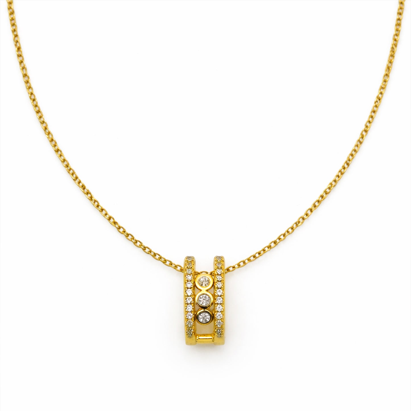 Elegant Gold Double Hoop Diamond Pendant Necklace