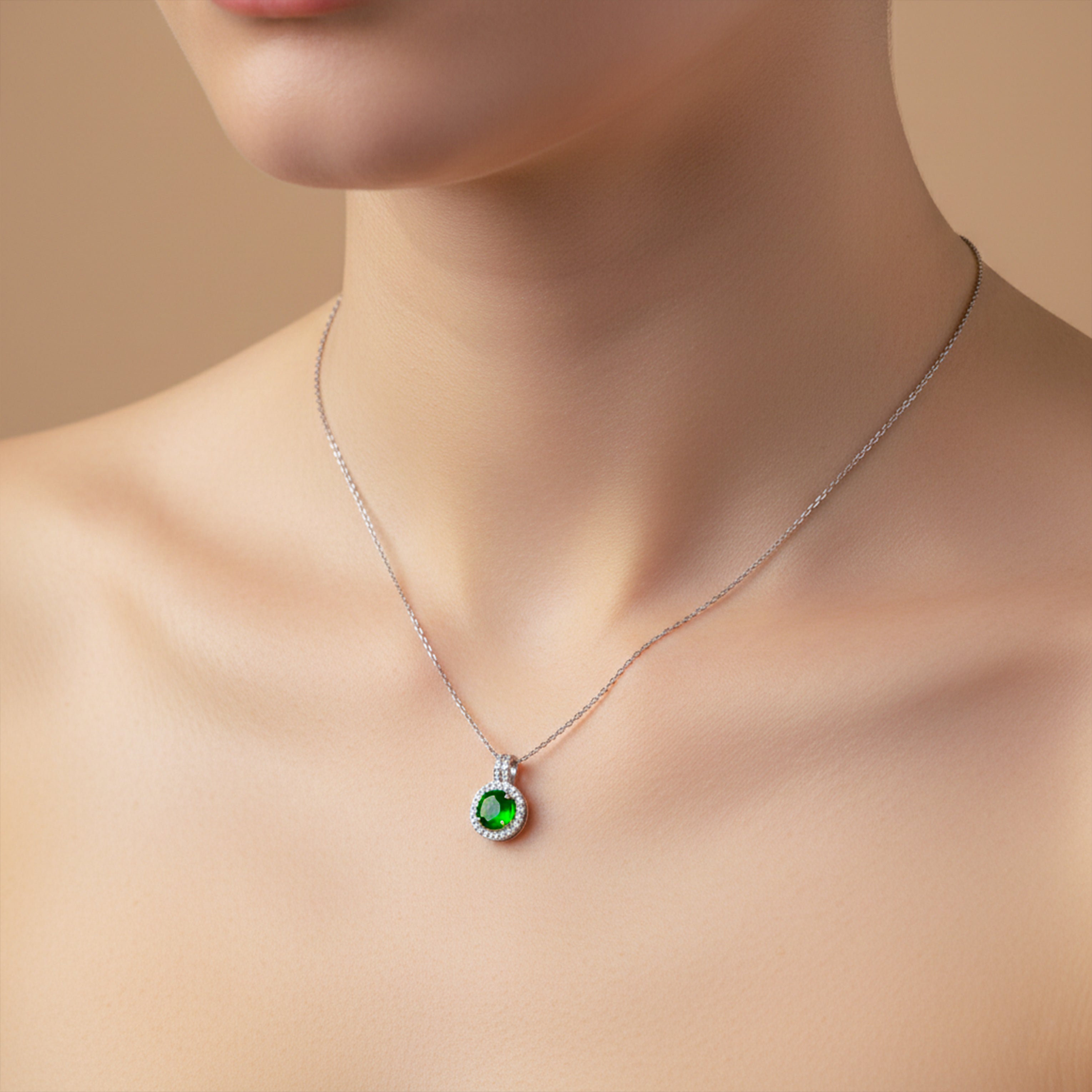 Imperial Emerald Halo Necklace
