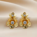 Golden Flower Crystal Studs Earrings