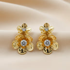 Golden Flower Crystal Studs Earrings
