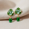 Premium Green Floral Stone Earrings