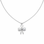 Elegant Silver Heart & Pearl Bow Necklace