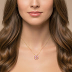Pink Heart Clover Gold Pendant Necklace