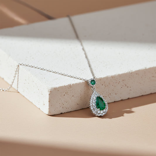 Elegant Green Emerald Teardrop Necklace