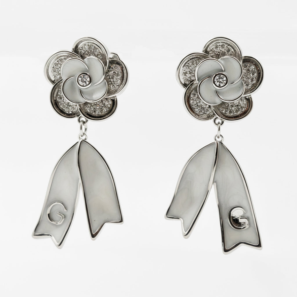 Camellia Flower Pearl Dangle Earrings