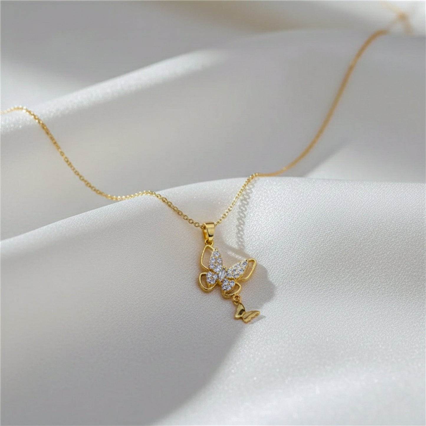 Royal Crystal Butterfly Drop Necklace
