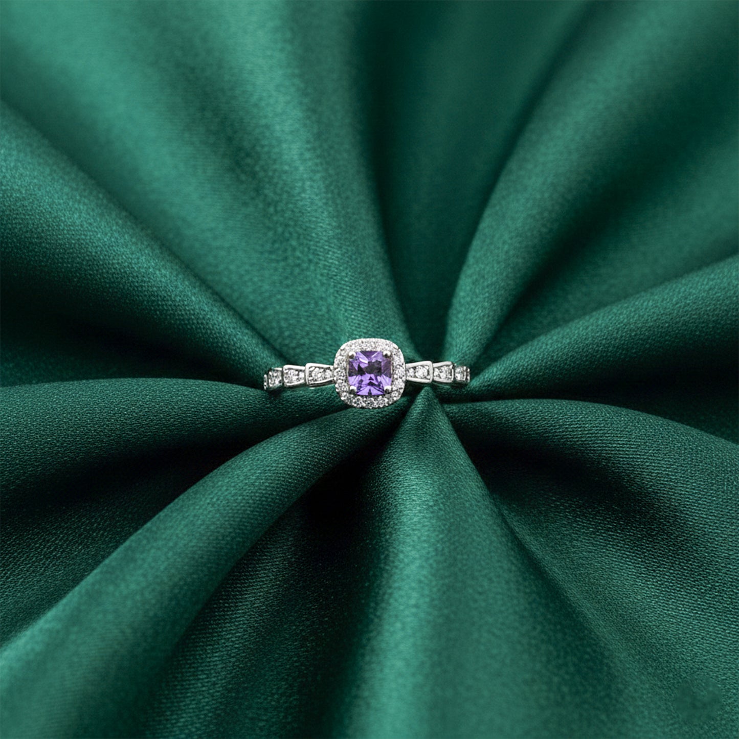 Amethyst Diamond Halo Ring
