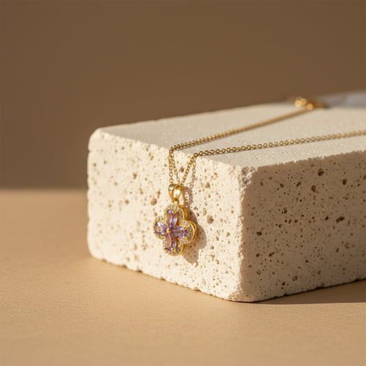 Pink Petal Crystal Flower Necklace