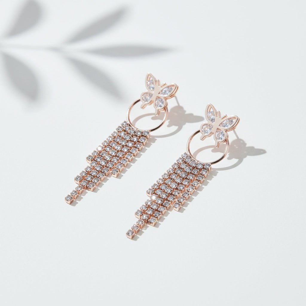 Butterfly Crystal Tassel Earrings