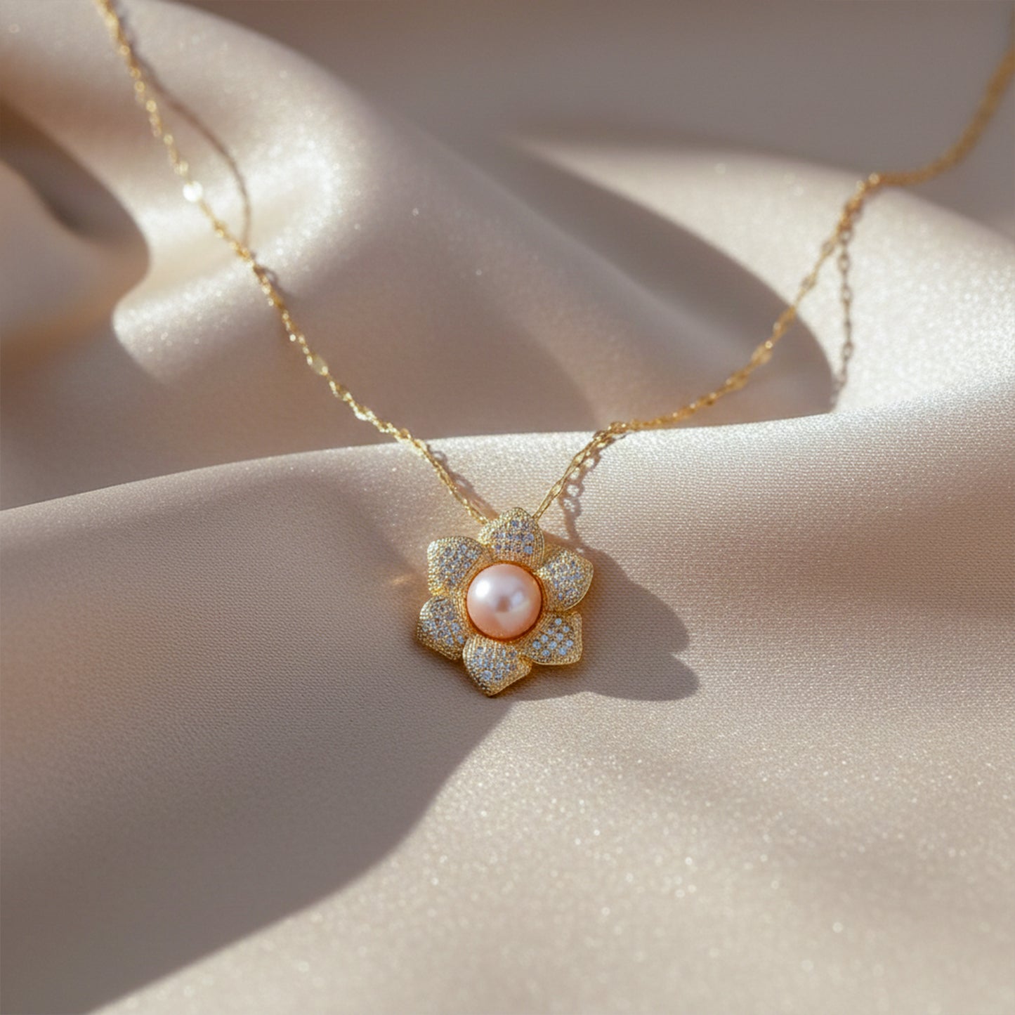 Gold Flower Pearl Pendant