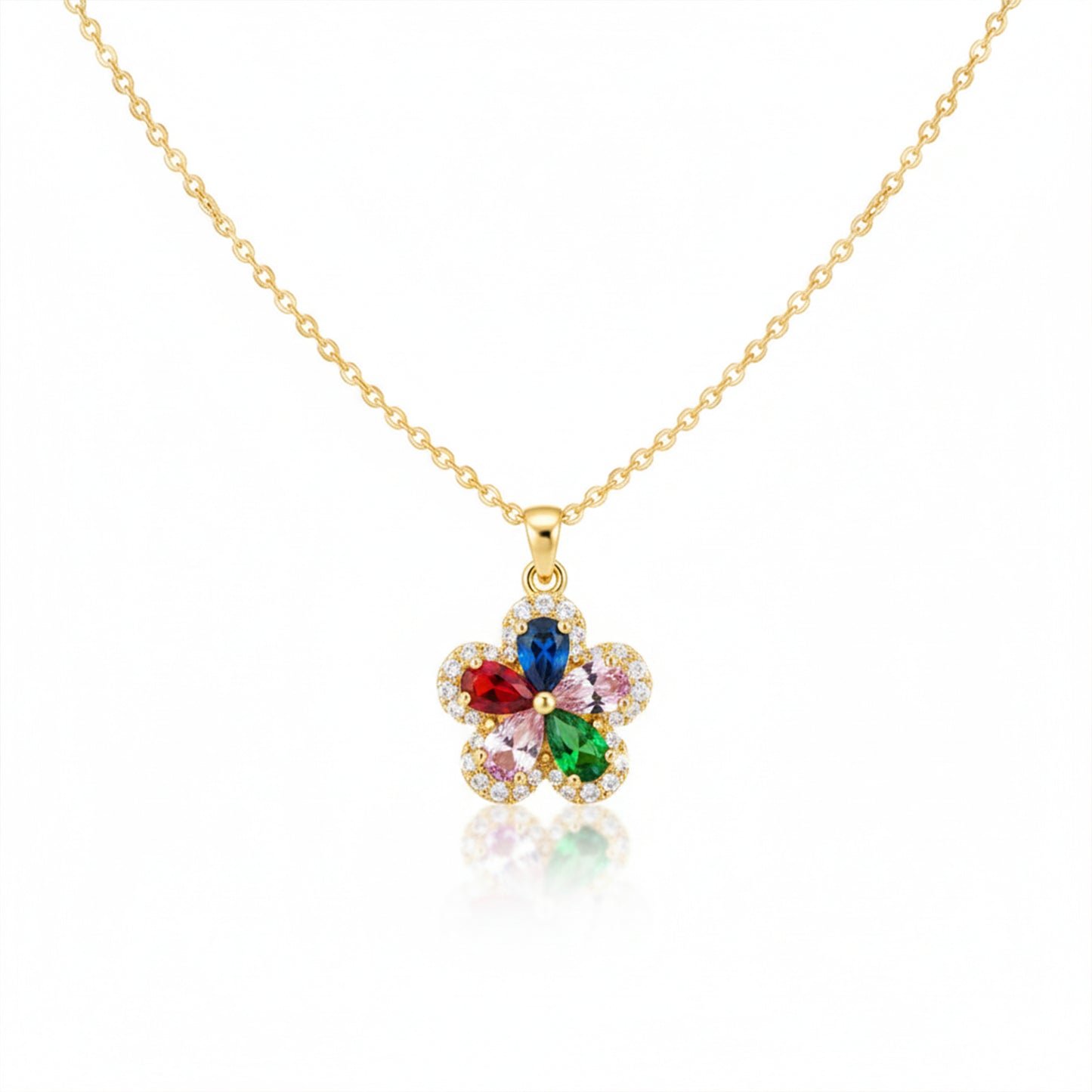 Multicolor Crystal Flower Pendant Necklace
